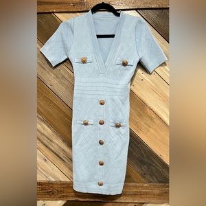 Light blue dress Versace dupe buttons bandage bodycon